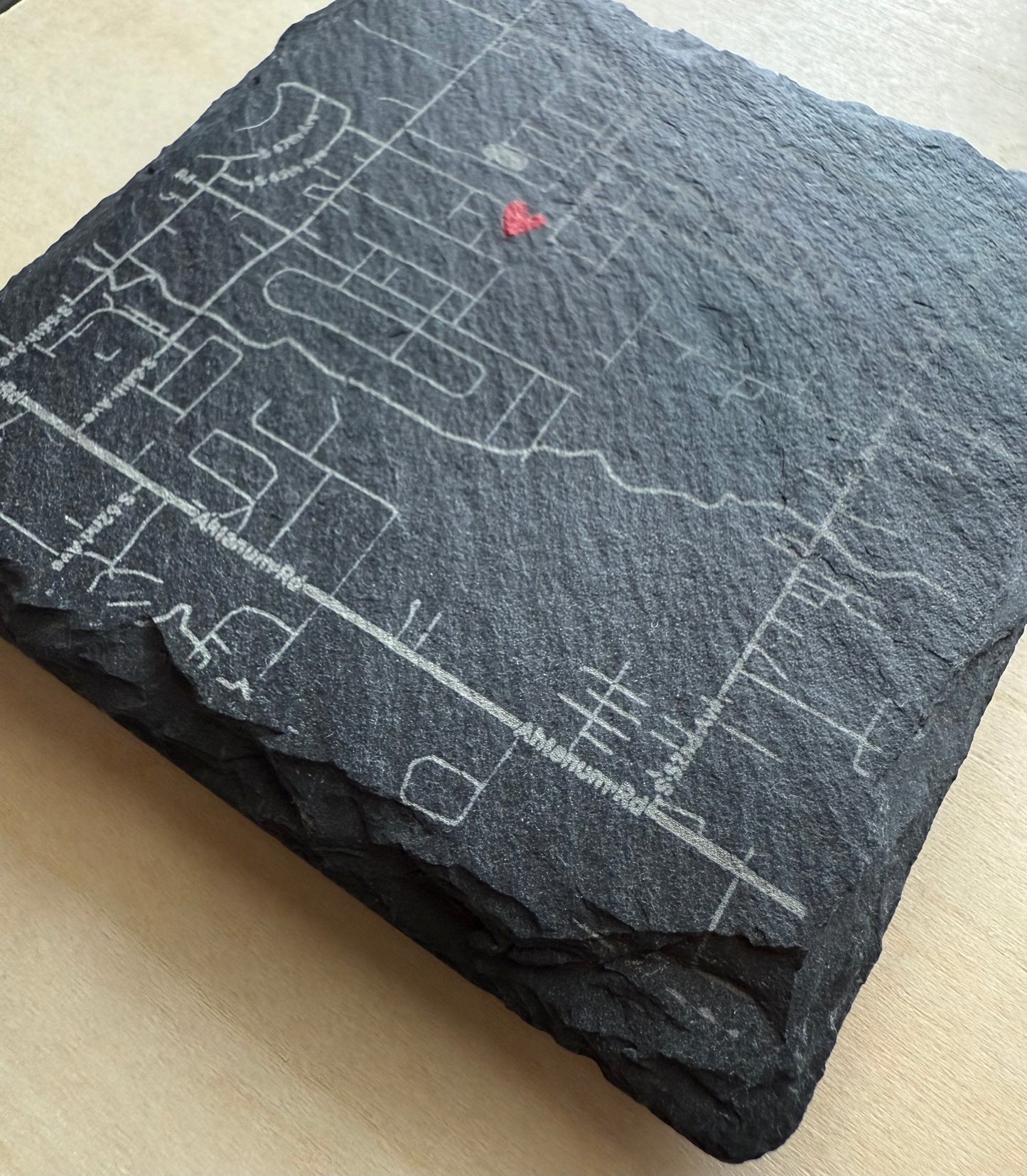 ‘Home is Where the Heart Is’ custom map slate coaster set (4)