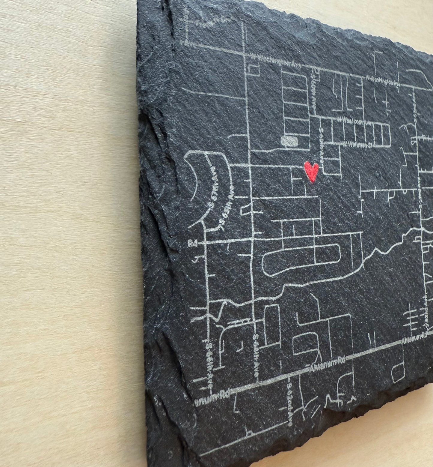 ‘Home is Where the Heart Is’ custom map slate coaster set (4)