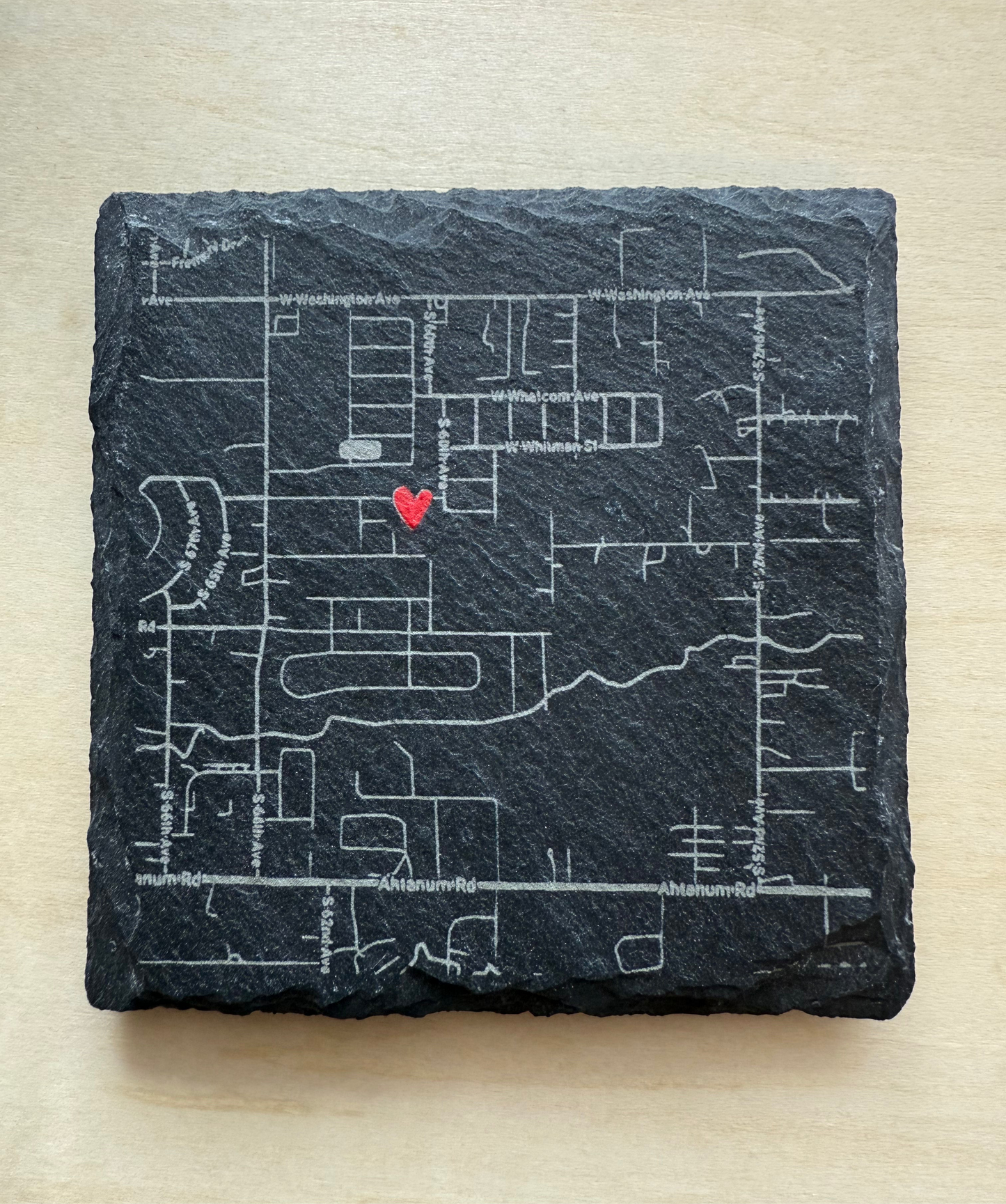 ‘Home is Where the Heart Is’ custom map slate coaster set (4)