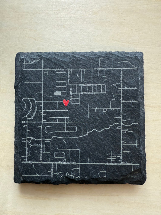 ‘Home is Where the Heart Is’ custom map slate coaster set (4)